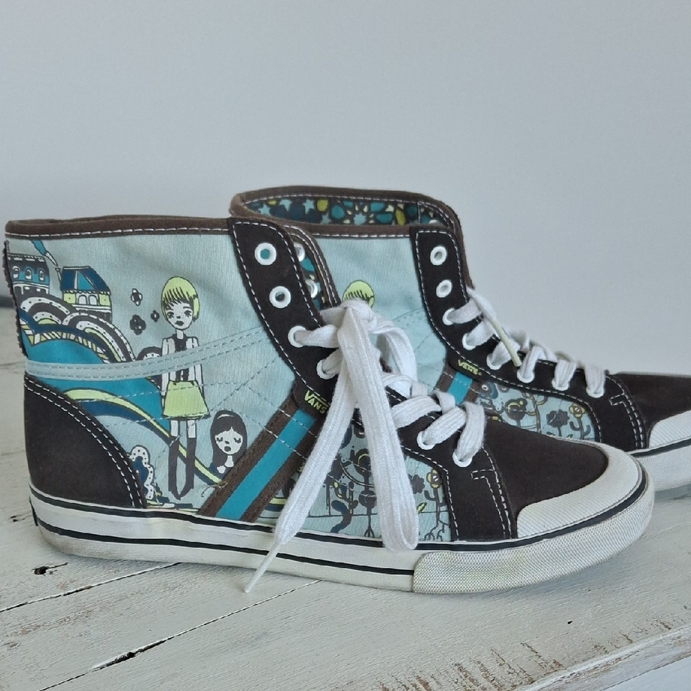 Vans Brown and Blue Graphic High-Top Sneakers